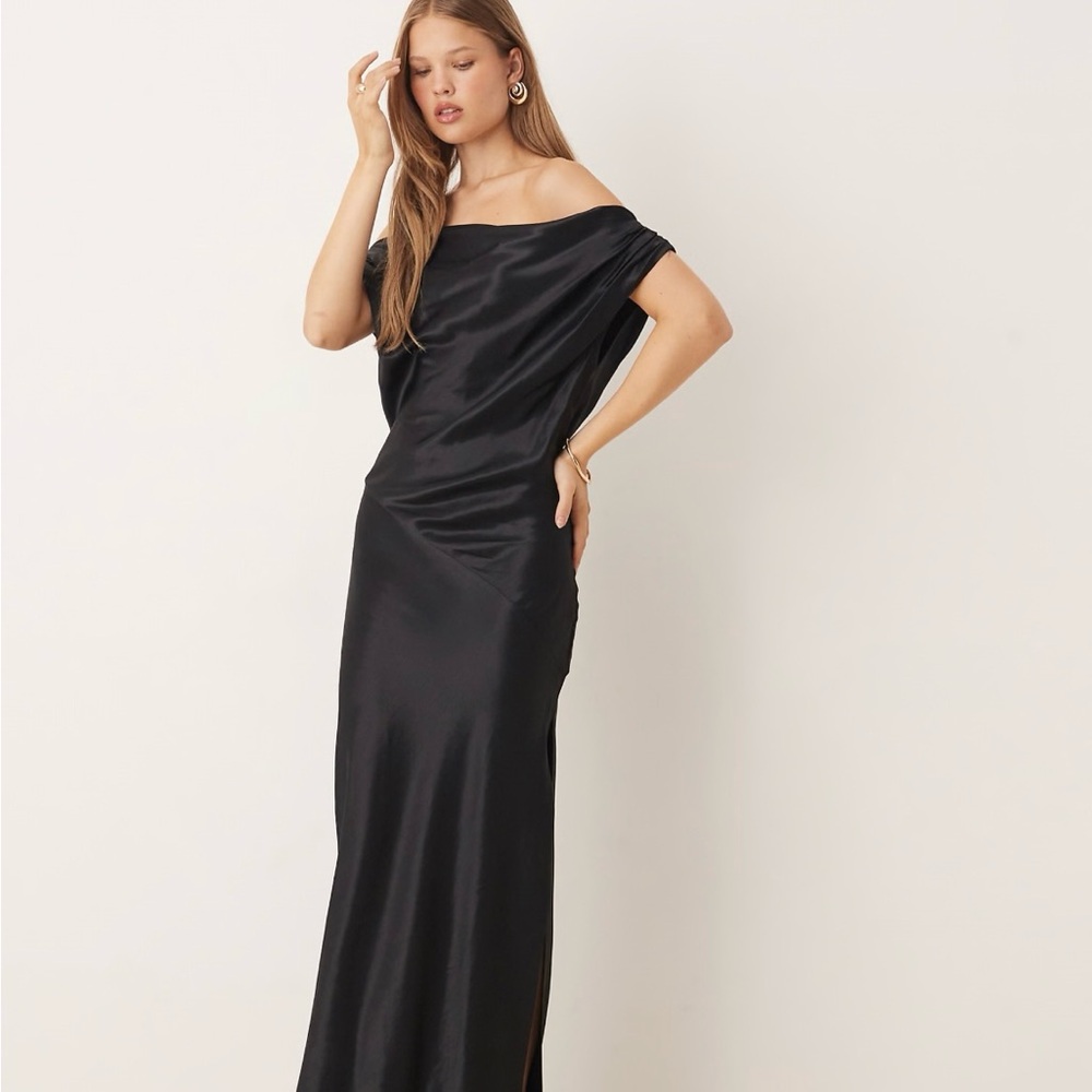 ASOS Draped Off-Shoulder Maxi Dress in Black